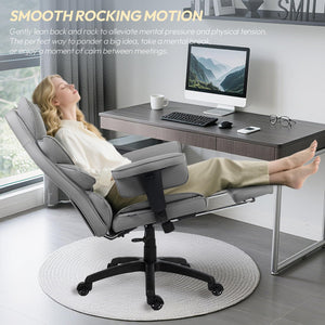 Big and Tall Office Chair with Pocket Spring Cushion,High Back Computer Gaming Chairs with Adjustable Armrests and Lumbar Support,Executive Desk Chairs with Footrest(PU Leather,Grey)