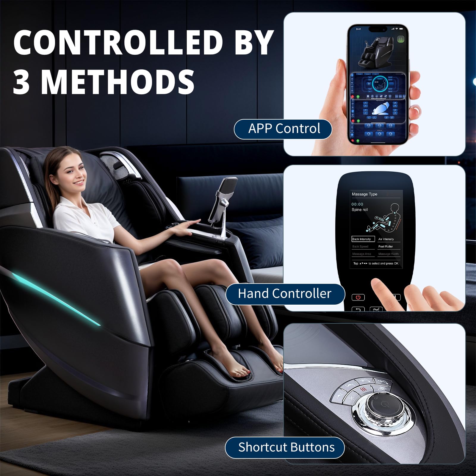 4D Massage Chair Full Body Zero Gravity Recliner - 55“ SL-Track,20 Auto Modes,11 Massage Technique,40 Airbags Massage,with Yoga Stretch,APP Control,Negative Oxygen lons (Black)