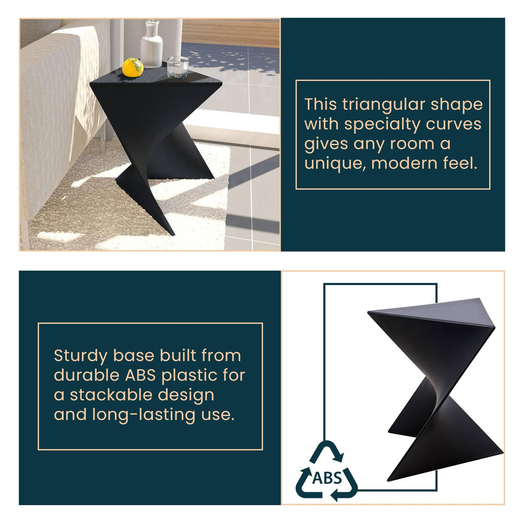 15.75" Triangular Side Table, Stackable Plastic Accent End Table for Indoor & Outdoor Use, Weather-Resistant Modern Patio & Living Room Table, Black
