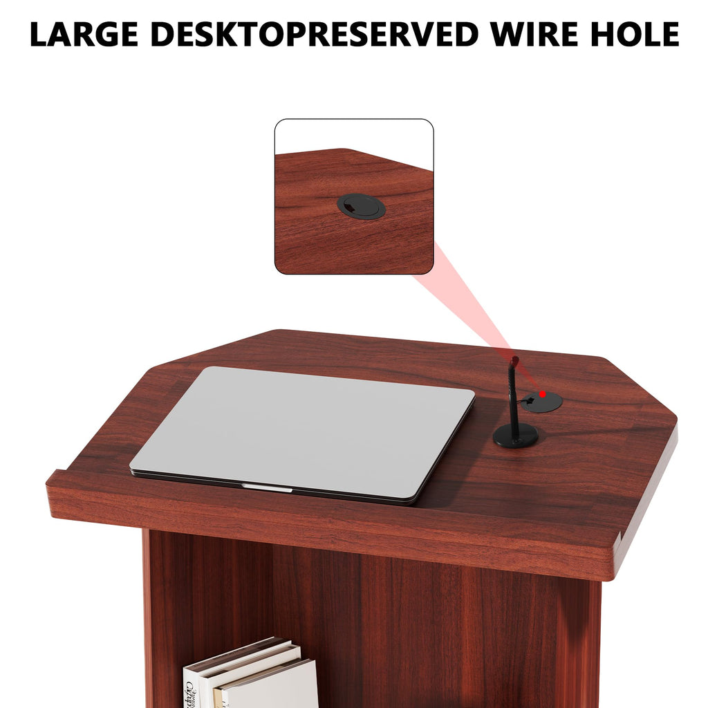 Wood Podium,Compact Podium Stand,15MM Particle Board,Pulpit with Storage,Mic Stand Space,Easy Installation Wooden Lectern for Restaurants,Churches,Seminars and Schools