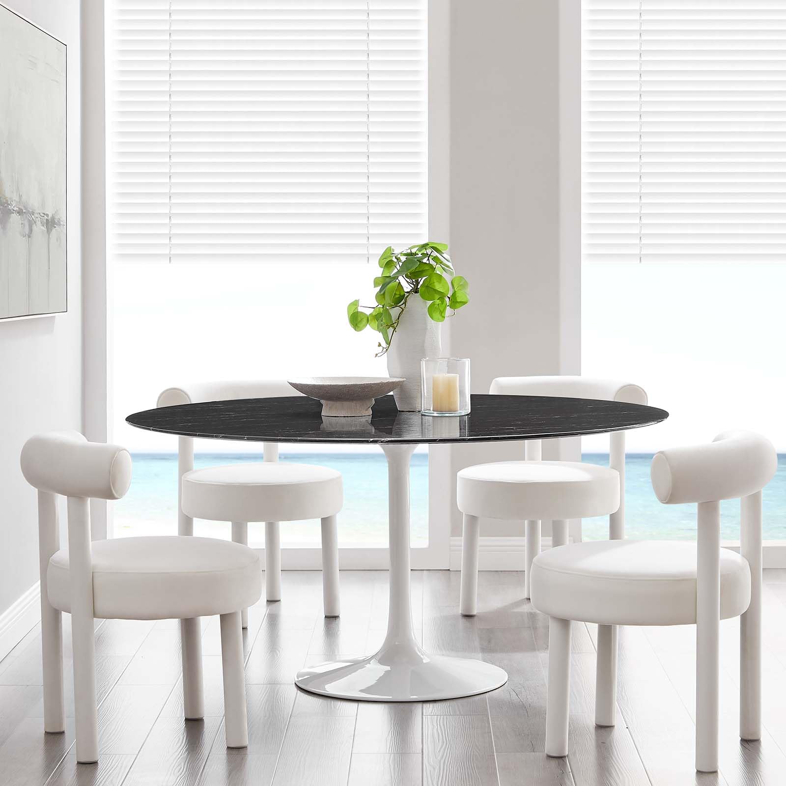 Dining Table, 60", White Black