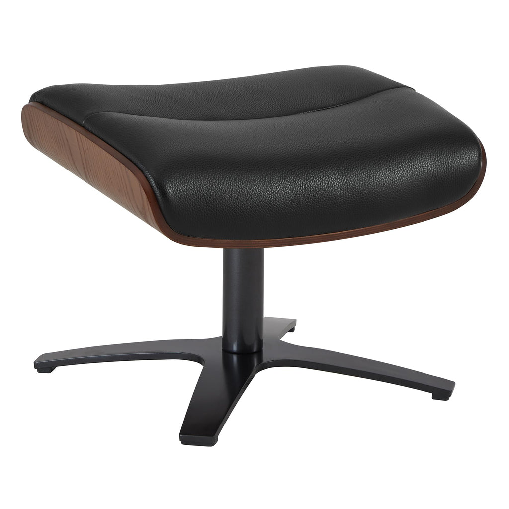 Genuine Leather Reclining Swivel Chair with Adjustable Headrest and Ottoman for Living Room, Black