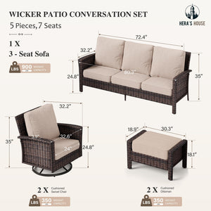 Patio Furniture Set with Swivel Chairs, High Back Outdoor Wicker Furniture with 5.5