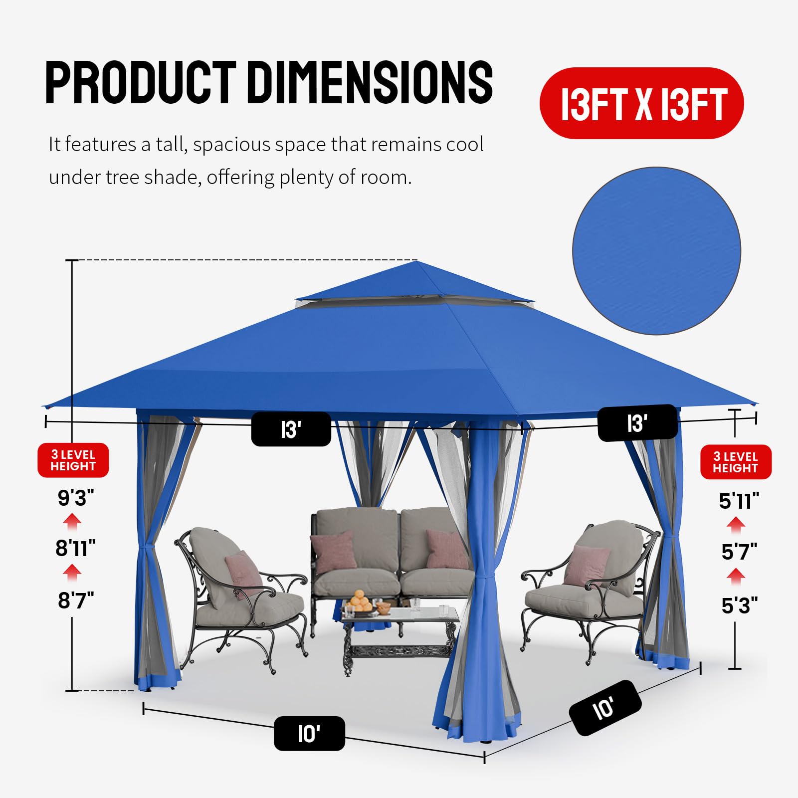 13x13 Pop Up Gazebo, Canopy Tent, Gazebos on Clearance - Outdoor Gazebo for Backyard & Patio Furniture - Carpa Pop Up Tent with Wheeled STO-N-Go Cover Bag (Blue)