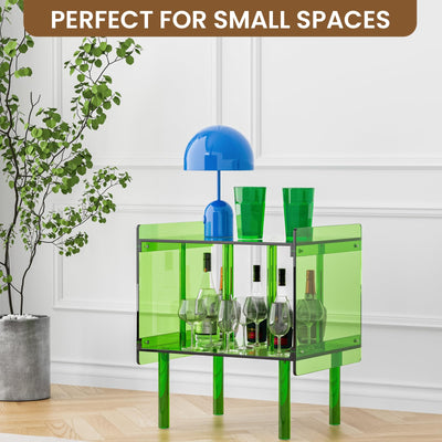 Acrylic Side End Table Record Player Stand with Vinyl Storage – Modern Turntable Table with Record Holder, Clear Side Table for Living Room, Bedroom, Small Spaces – Green, 18.7