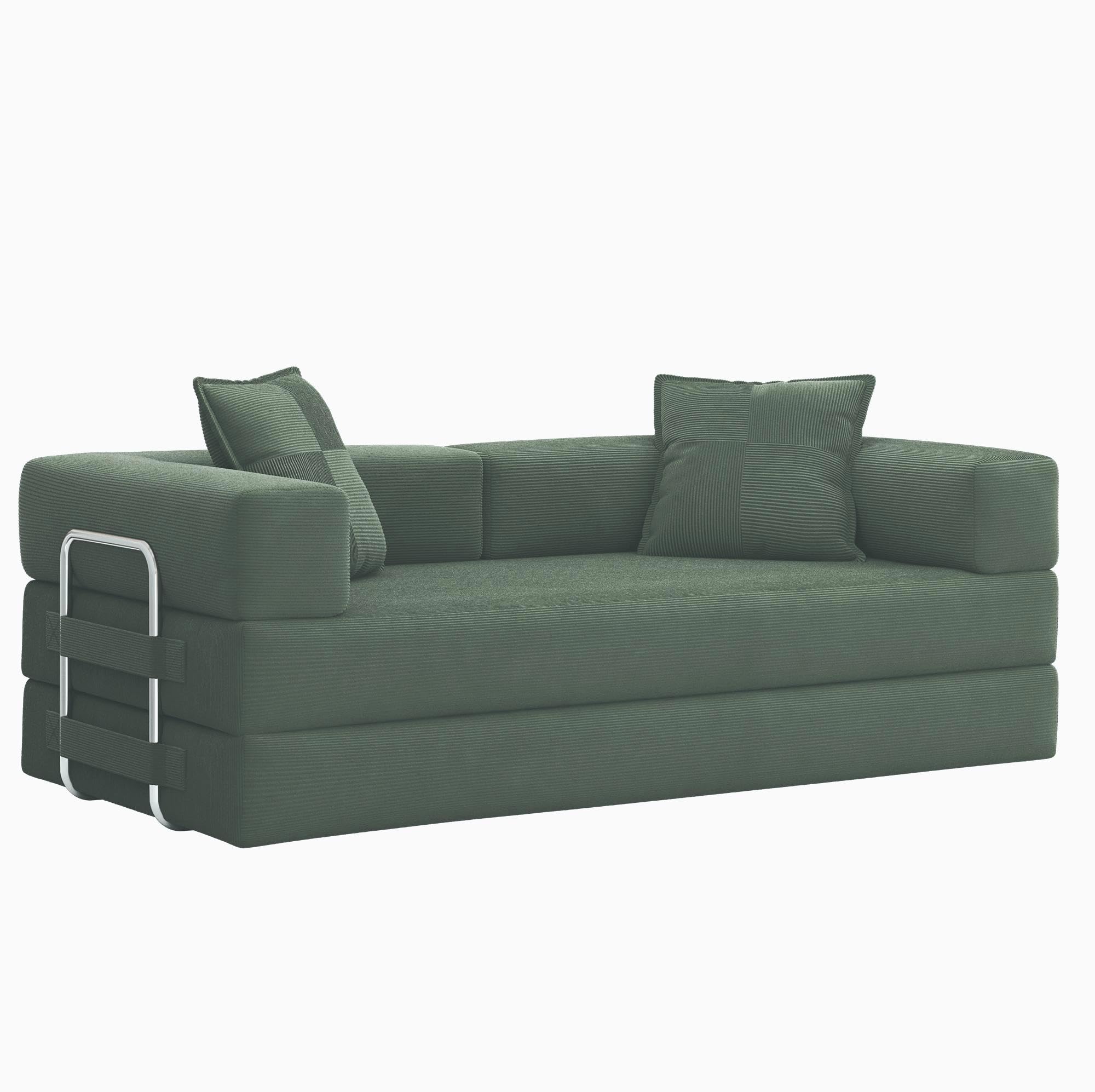 78 Inch Convertible Sofa Bed, 5-in-1 Futon Sofa Bed Pull Out Couch, Boneless Couch Bed for Living Room, Corduroy Boneless Couches for Bedroom, Apartment, No Assembly Sleeper Sofa Bed, Green