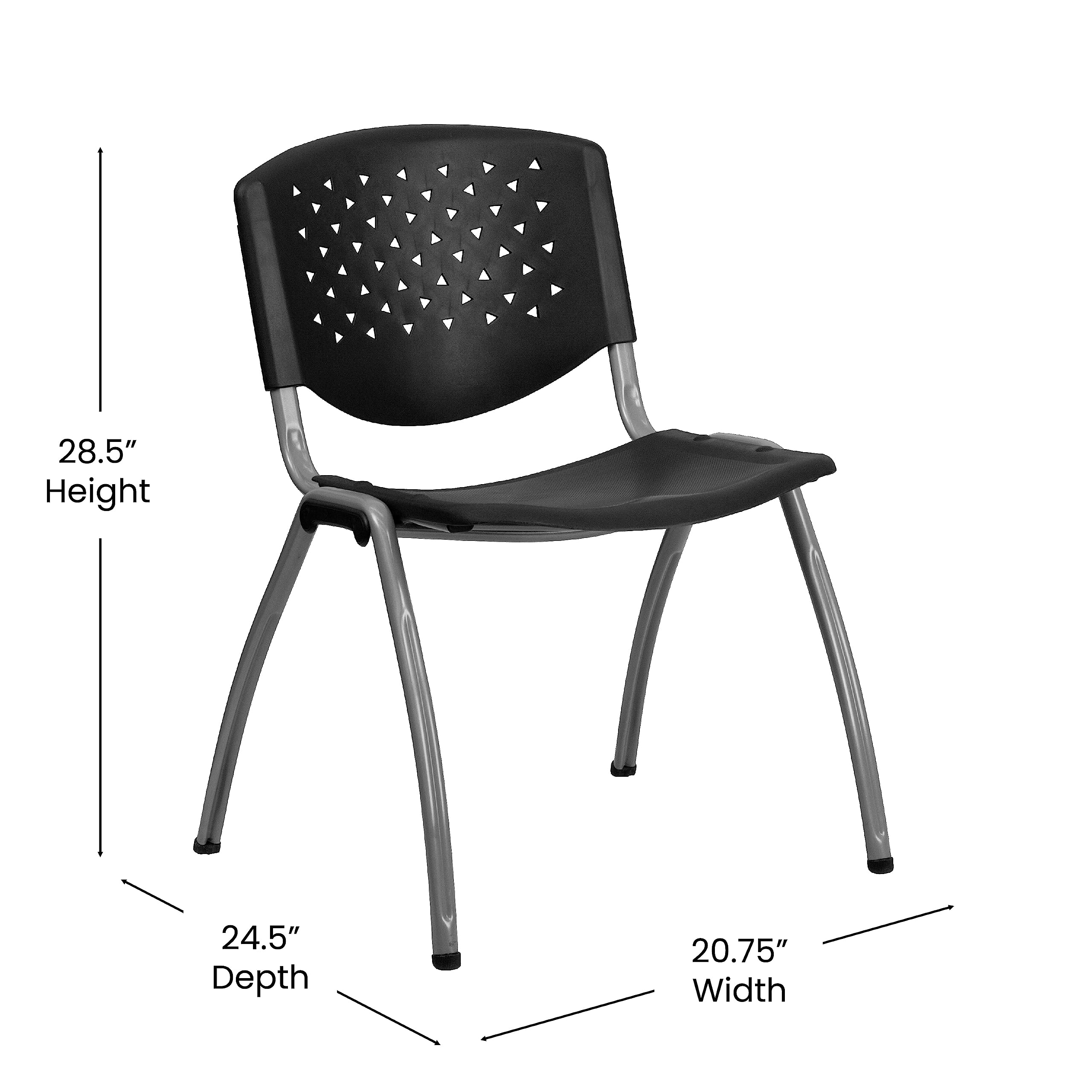Hercules Series Plastic Contoured Lobby Chairs with Perforated Backs, Ergonomic Stacking Chairs for Offices, Set of 5, Gray