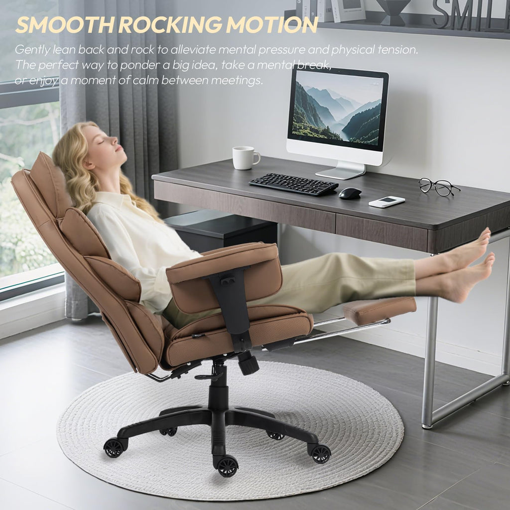 Big & Tall Office Chair | Brown Pocket Spring Cushion High Back Executive Chair with Lumbar Support & 135° Recline