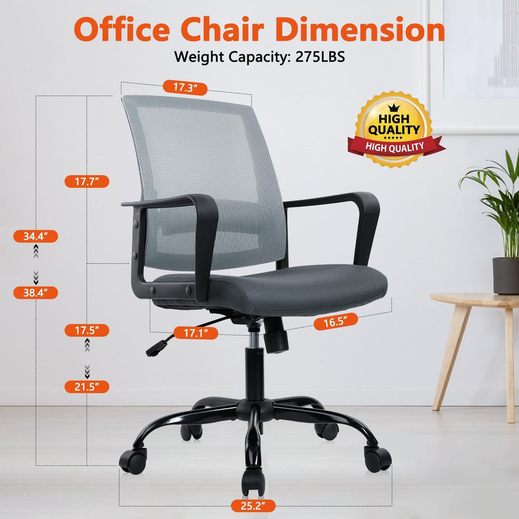 Ergonomic Office Desk Chair - Mesh Office Chair with Adjustable Lumbar Support, Rolling Comfortable Computer Task Chairs with Arms for Home Conference-Gray, 10 Pack