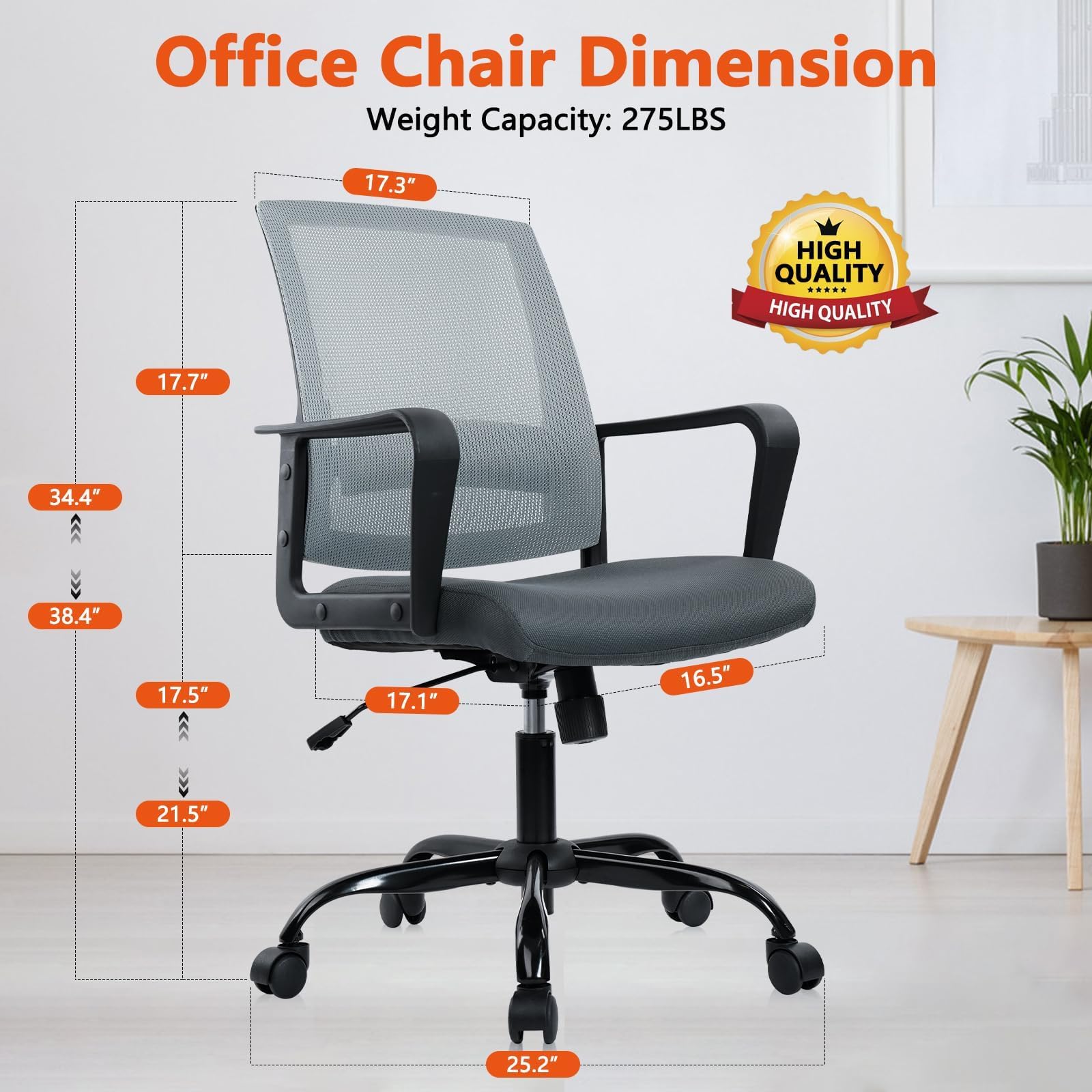 Ergonomic Office Desk Chair - Mesh Office Chair with Adjustable Lumbar Support, Rolling Comfortable Computer Task Chairs with Arms for Home Conference-Gray, 10 Pack
