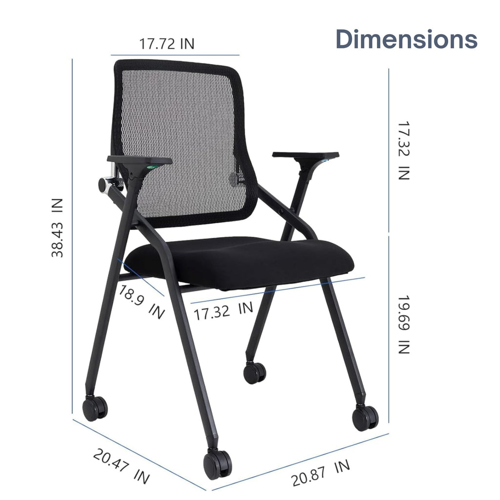 2 Pack Black, Updated Conference Room Chairs, Folding Office Desk Chair with Lumbar Support and Sliding Armrest with Casters, Stackable Office Guest Chairs & Reception Chairs,
