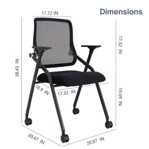 2 Pack Black, Updated Conference Room Chairs, Folding Office Desk Chair with Lumbar Support and Sliding Armrest with Casters, Stackable Office Guest Chairs & Reception Chairs,