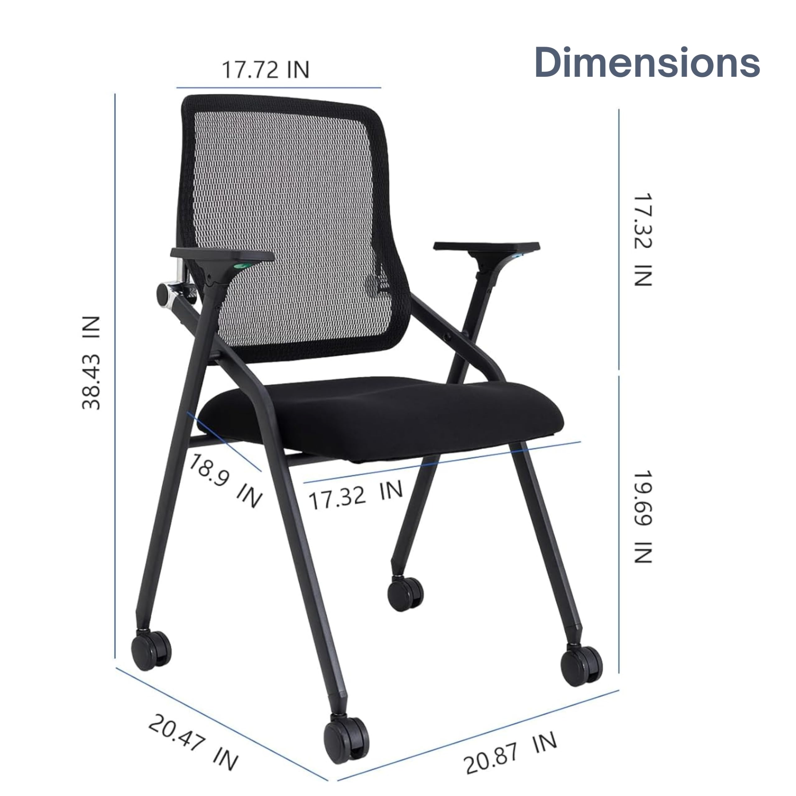 10 Pack Black, Updated Conference Room Chairs, Folding Office Desk Chair with Lumbar Support and Sliding Armrest with Casters, Stackable Office Guest Chairs & Reception Chairs