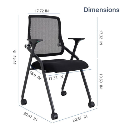 6 Pack Black, Updated Conference Room Chairs, Folding Office Desk Chair with Lumbar Support and Sliding Armrest with Casters, Stackable Office Guest Chairs & Reception Chair
