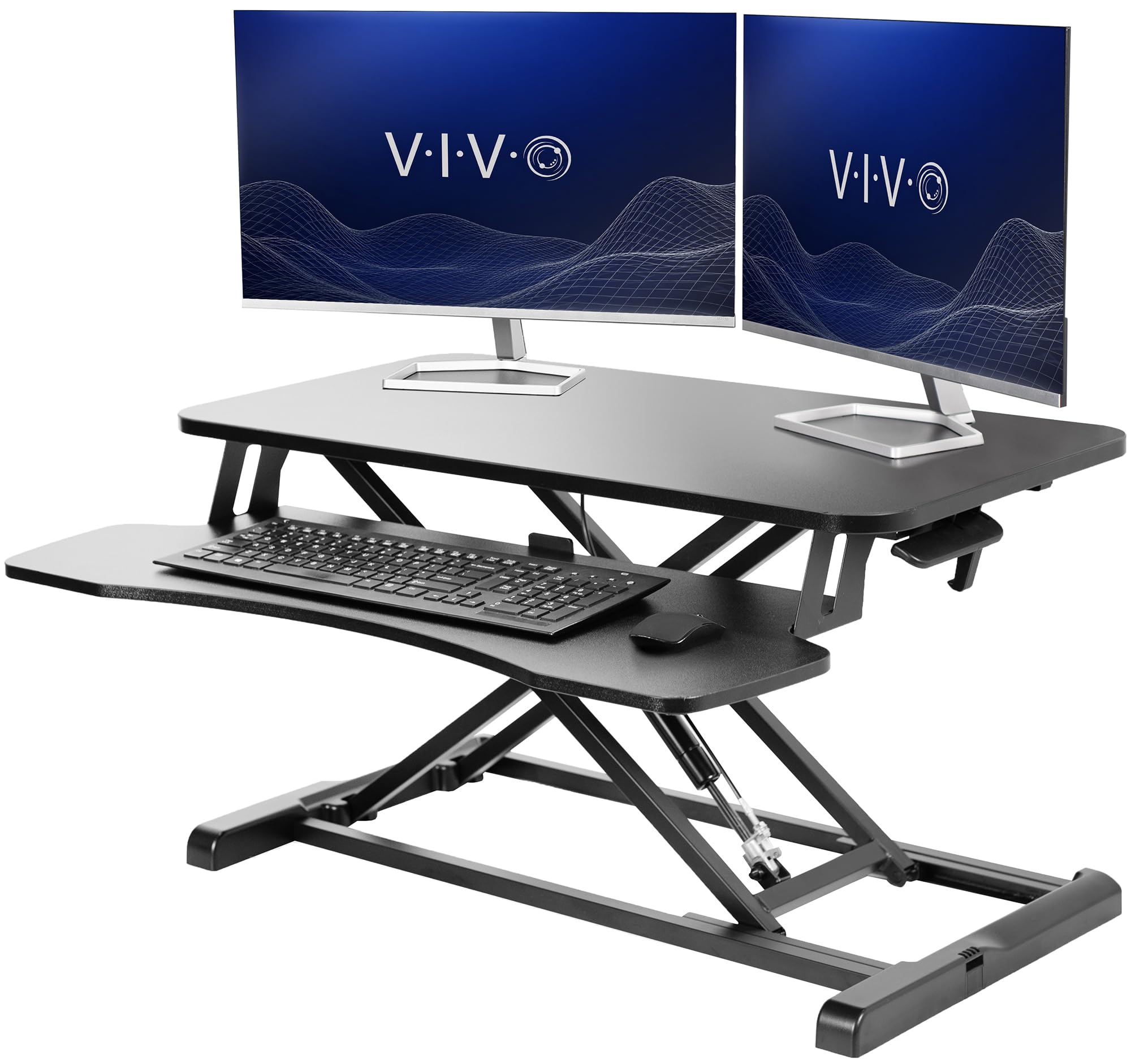 32 inch Desk Converter, K Series, Height Adjustable Sit to Stand Riser, Dual Monitor and Laptop Workstation with Wide Keyboard Tray, Black, DESK-V000K