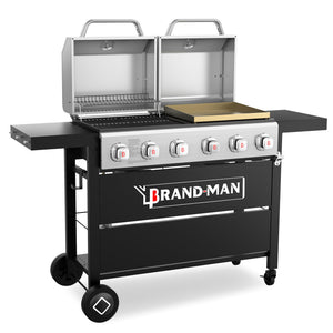 Griddle Grill Combo 6-Burner, 2 in 1 Versatile Propane Gas Grill and Griddle with Double Stainless Steel Lids, BBQ Combo for Outdoor Kitchen & Backyard Barbecue Cooking