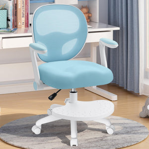 Kids Desk Chair Ergonomic Study Chair with Flipped Armrest and Footrest Adjustable Height Swivel Kids Computer Chair Mesh Desk Chair for Boys Girls Children at Home Bedroom Study Room Blue
