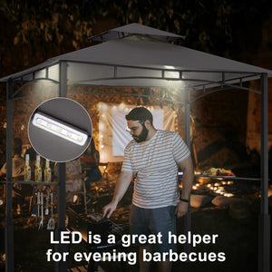 8x5 Grill Gazebo - Outdoor BBQ Canopy Shelter with Led Light for Patio Backyard Grilling (Dark Gray)