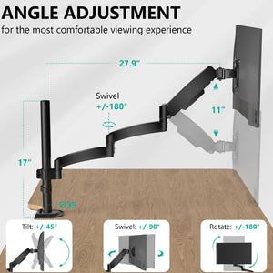 Single Long Monitor Arm - Computer Monitor Arm Desk Mount for 13-32 inch, Hold up to 19.8lbs, Extra Long Adjustable Stand, Full Motion Tall Arm, VESA 75/100mm, (GSDM001L)