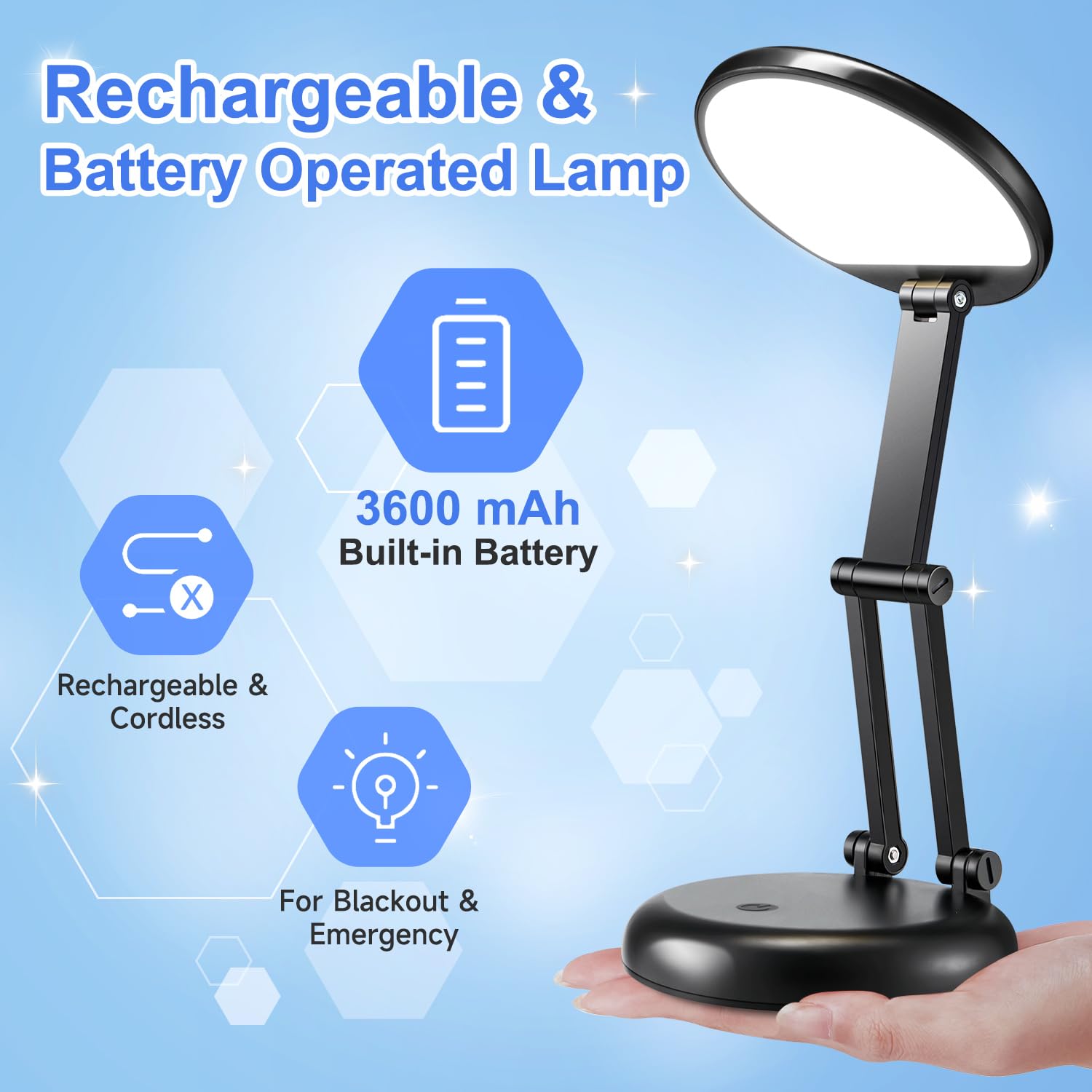 Desk Lamps for Home Office Rechargeable 3600mAh, Foldable+Portable Cordless Desk Light Small Table Lamp,Dimmable+9 Brightness Small Table Lamp Desk Light Table, LED Desk Lamps for Home Office