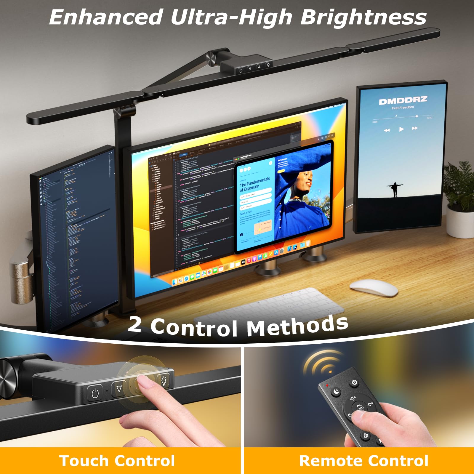 LED Desk Lamp with Clamp, Architect Desk Lamp for Home Office with Remote, 24W Ultra-Bright Desk Light with Stepless Dimming and Stepless Color Temp, Memory Function for Study and Workbench