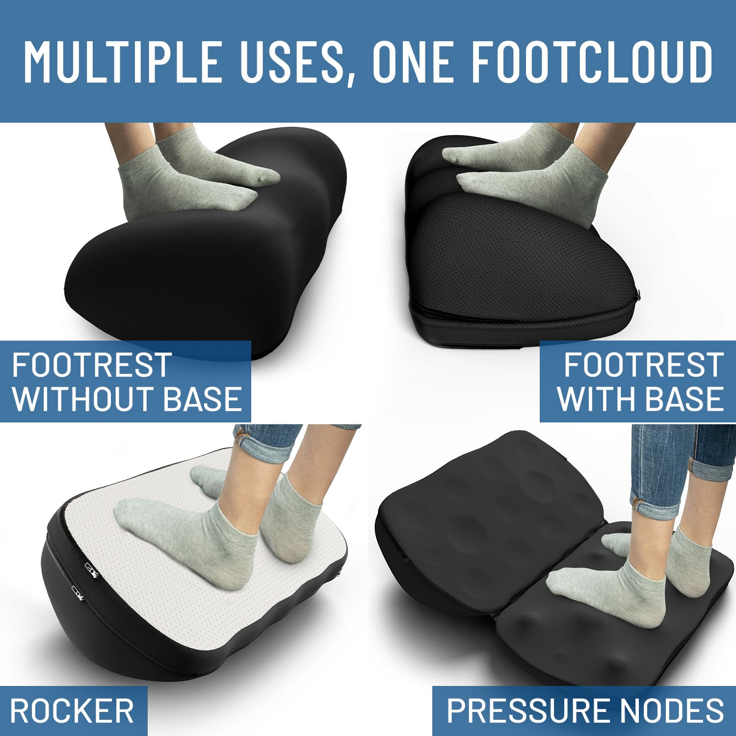 Adjustable Cloud Foot Rest for Under Desk at Work with Pressure Point Nodes - Comfortable Memory Foam Office Foot Stool & Desk Pillow, Gaming & Home Accessories
