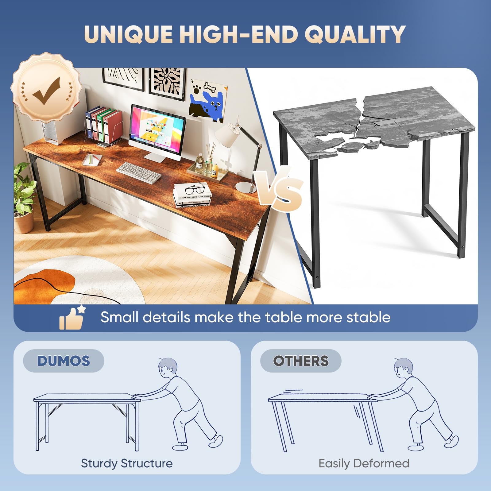 63 Inch Computer Office Desk Writing Gaming Study Work Large Desks for Bedroom Home Office with Metal Frame Simple Modern PC Table Workstation, Wood Brown