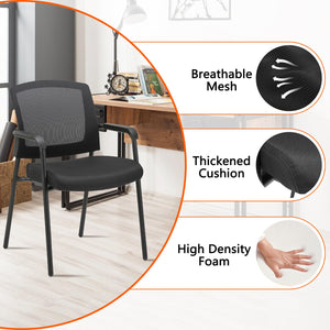 Office Reception Guest Chair Mesh Back Stacking with Ergonomic Lumbar Support and Thickened Seat Cushion for Waiting Conference Room Black 2 Pack