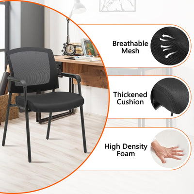 Office Reception Guest Chair Mesh Back Stacking with Ergonomic Lumbar Support and Thickened Seat Cushion for Waiting Conference Room Black 4 Pack