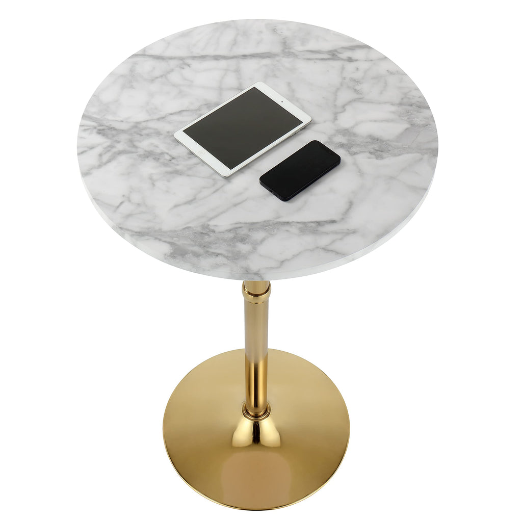24'' Round Cocktail Bar Table with Metal Base, Tall Bistro Pub Table, Counter Bar Height Table for Kitchen, Dining Room, Living Room, Easy Assembly, Gold