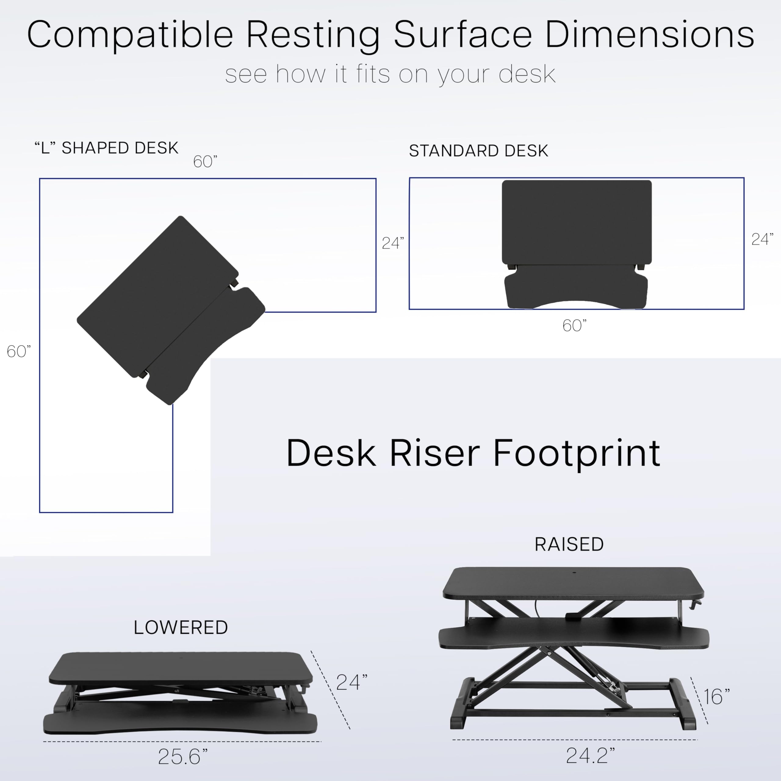 26 inch Desk Converter, K Series, Height Adjustable Sit to Stand Riser, Dual Monitor and Laptop Workstation with Keyboard Tray, Black, DESK-V026KB