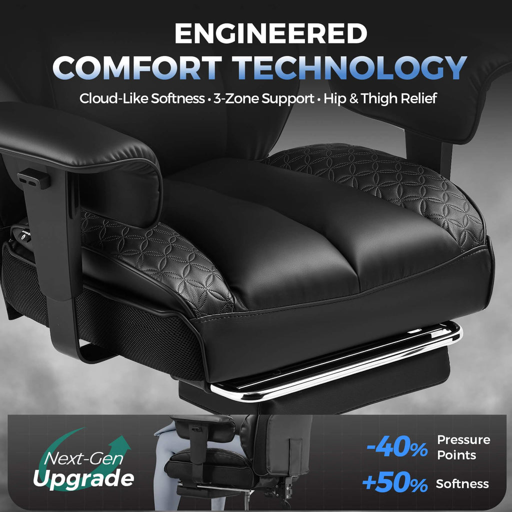 Big and Tall Gaming Chair 400lbs Heavy Duty Office Chair with Footrest, High Back Pocket Spring Lumbar Support, Ergonomic Wide Comfy Seated Cushion for Lower Back Pain Relief, Earth-Black