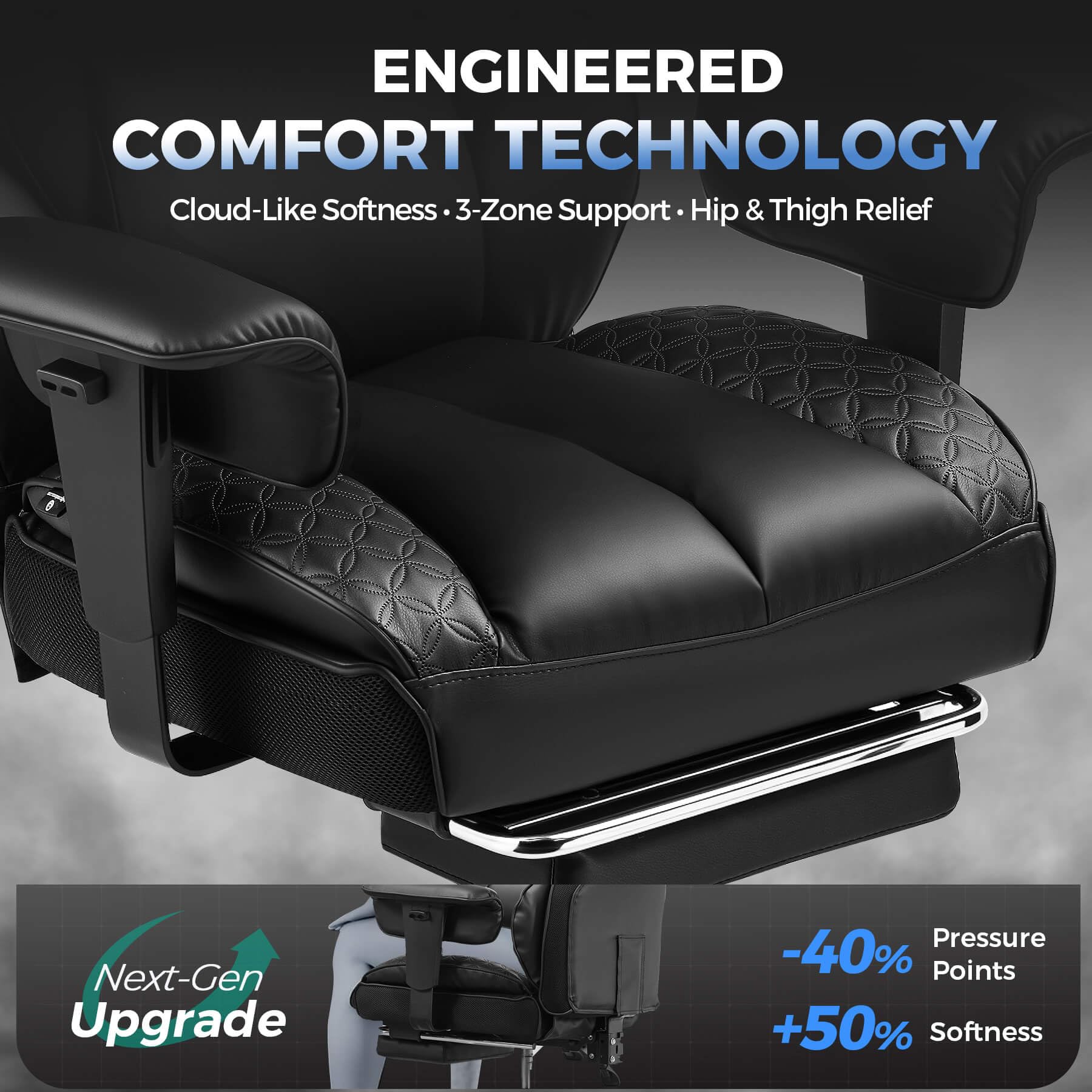 Big and Tall Gaming Chair 400lbs Heavy Duty Office Chair with Footrest, High Back Pocket Spring Lumbar Support, Ergonomic Wide Comfy Seated Cushion for Lower Back Pain Relief, Earth-Black
