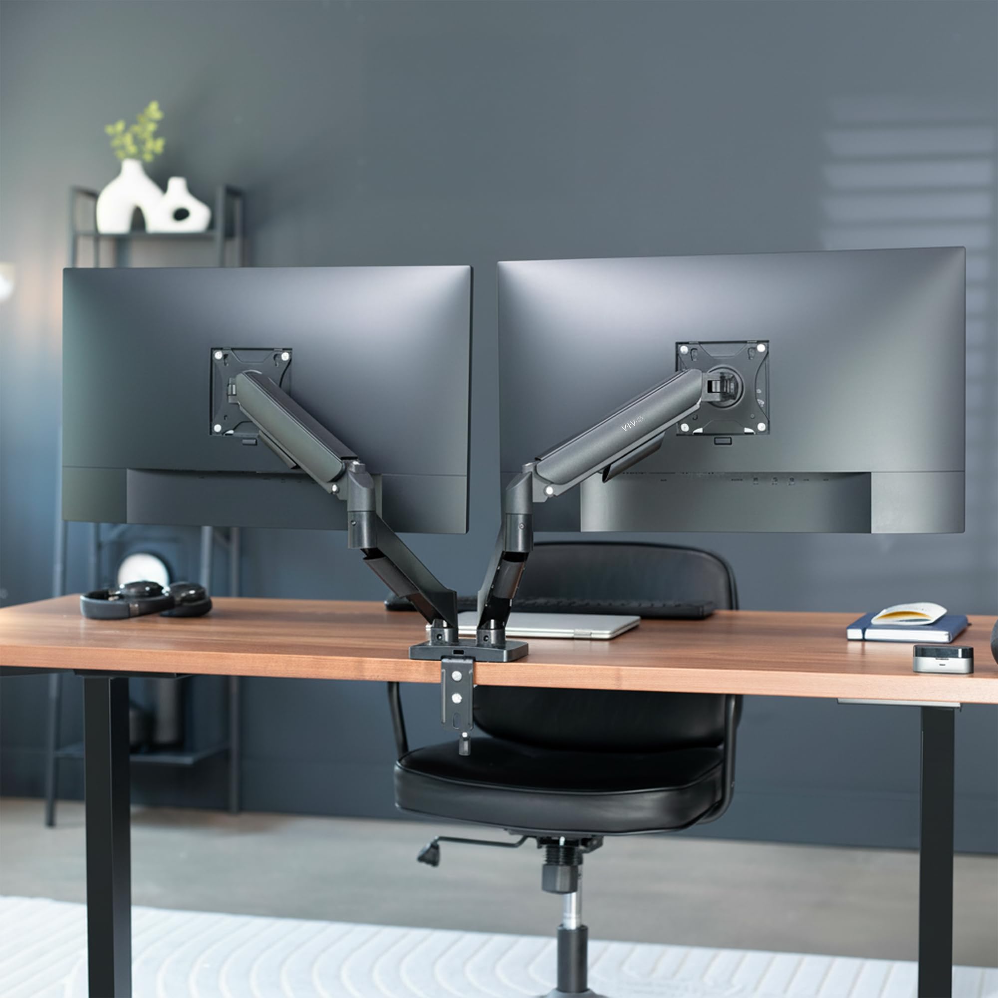 Dual Monitor up to 32 inches and 19.8 lbs per Screen, Pneumatic Arm Desk Mount, Articulating Counterbalance, VESA Stand, Classic, STAND-V002O