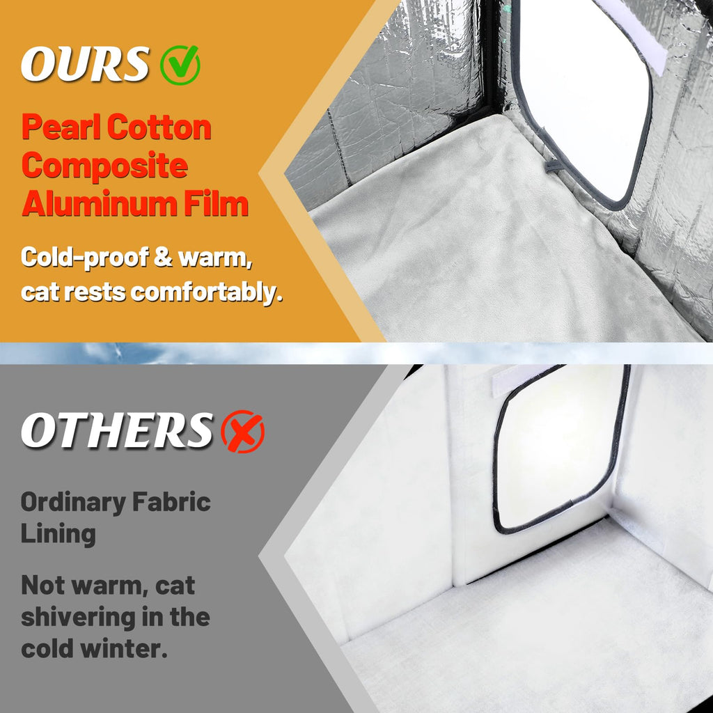 Weatherproof Heated Cat Houses for Outdoor Cats - Insulated Cat Shelter for Winter with Thermostatic Heating Pad and Escape Door, Warm Outside Pet House Gift for 1 Feral Cats (Small)