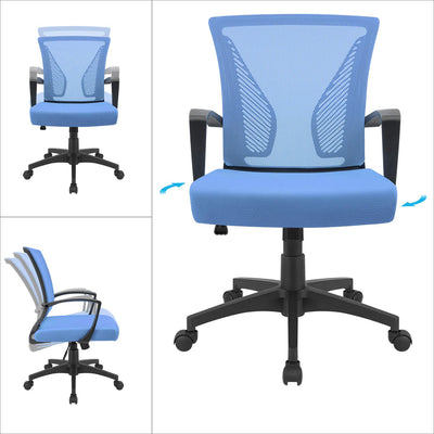 Office Chair Ergonomic Computer Desk Mesh Chair Mid Back Swivel Lumbar Support with Armrest (1, Blue)
