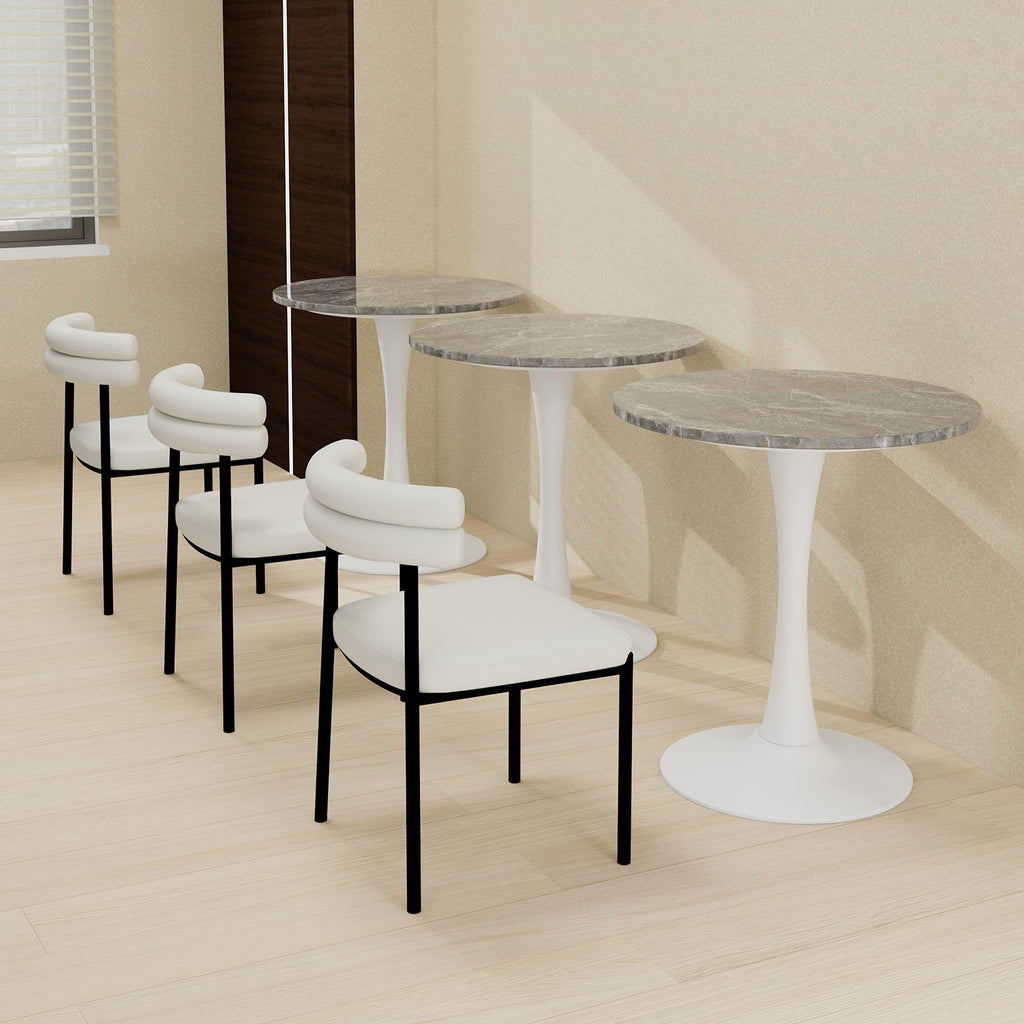 27.6" Marble Round Tulip Table, Mid-Century Modern Style Dining Table with White Pedestal Base for 2-4 People, Featuring A Marble Tabletop for Kitchen, Dining Room, Cafe (Dark Grey)