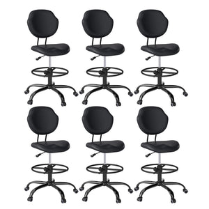 (Black, 6 Pack) Drafting Chair with Back Support, Tall/High Desk Rolling Stool, Faux Leather Office Chair with Height Adjustable for Standing Desk, Home Office, Bar, Workbench & Kitchen