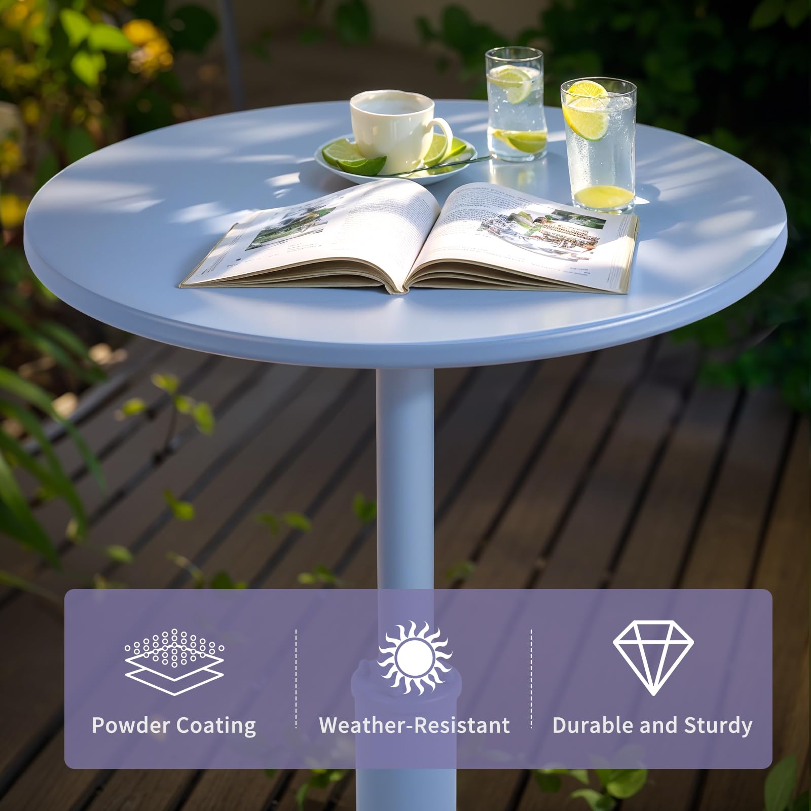 42" Tall Modern Industrial Bar Table-23.6" Dia Round Metal Top Bar Height Adjustable Standing Pub Table-Dining Room Bistro Table-Cocktail Use (Pigeon Blue)