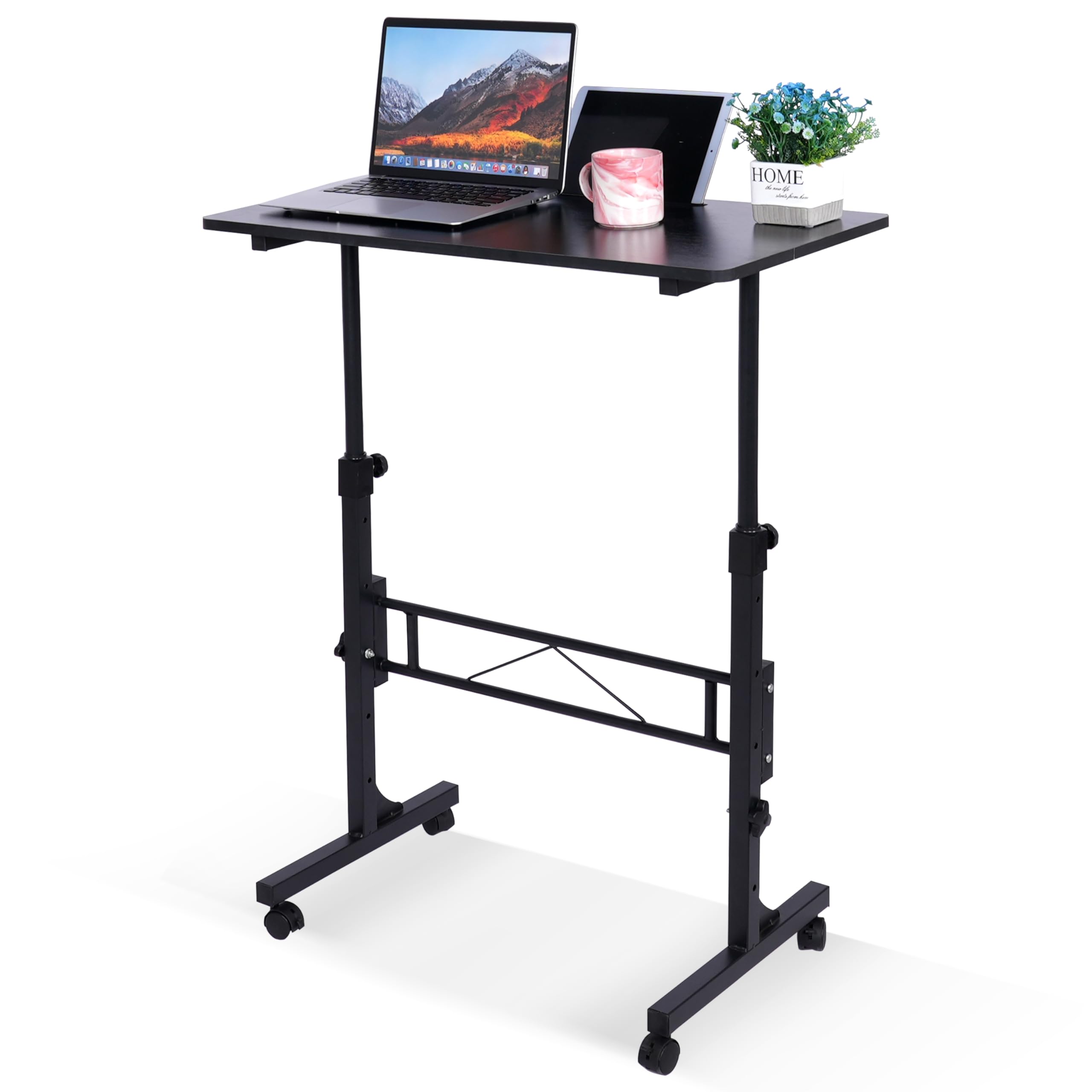 Standing Desk Adjustable Height, Mobile Stand Up Desks with Wheels Small Computer Desk Rolling Desk, Portable Laptop Desk Black Standing Table Sit Stand Home Office Desks 16