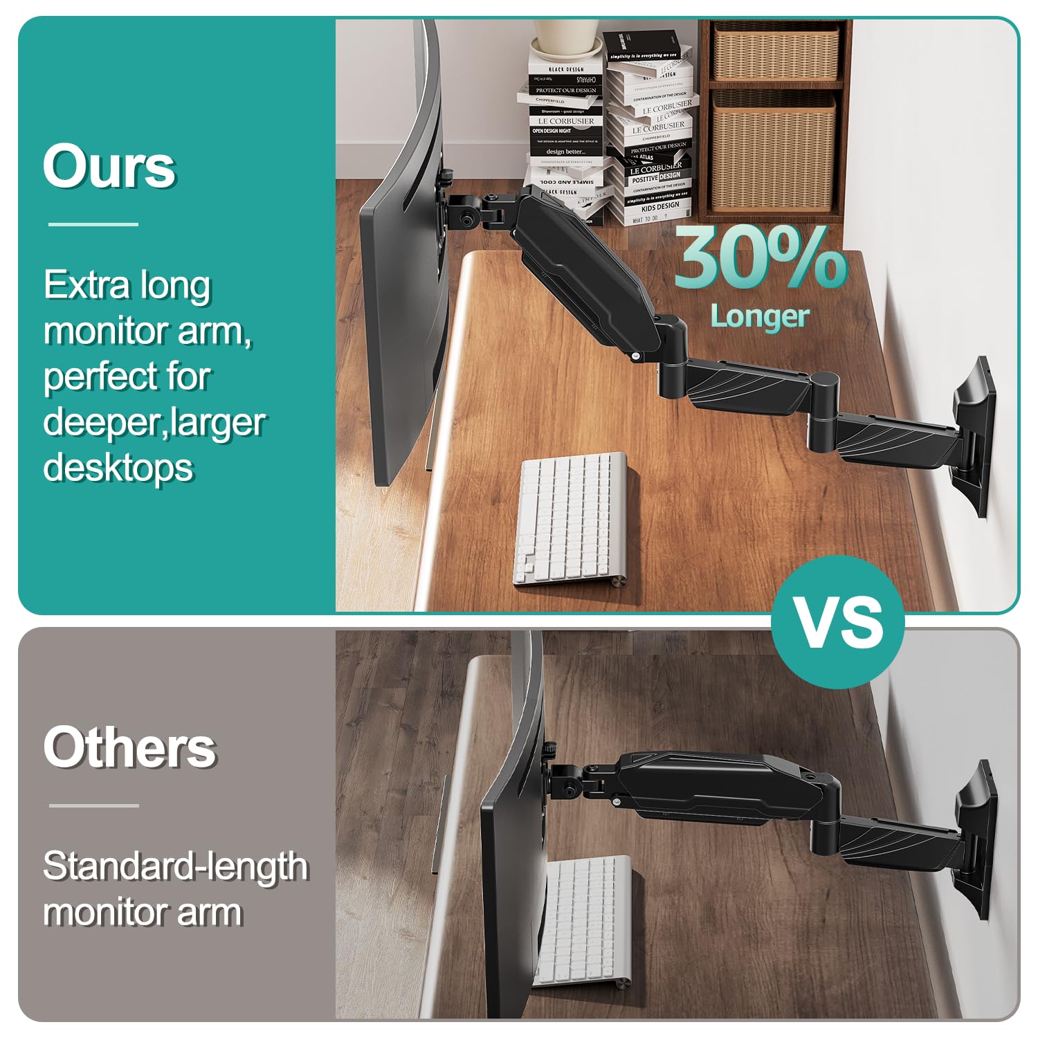 Monitor Wall Mount for 13 to 32 inch Computer Screen, Extra Long Adjustable Single Wall Mount Monitor Arm, Full Motion Vesa Wall Bracket 100x100, Hold up to 17.6lbs, Black
