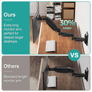 Monitor Wall Mount for 13 to 32 inch Computer Screen, Extra Long Adjustable Single Wall Mount Monitor Arm, Full Motion Vesa Wall Bracket 100x100, Hold up to 17.6lbs, Black