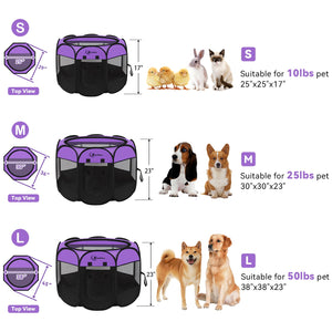 Dog Playpen, Puppy Pet Playpen, Dog Crate Tent Cage Indoor/Outdoor, Portable Pop Up Dogs Kennel Playpen with Carrying Case for Dogs/Cats/Rabbits, Purple, Medium