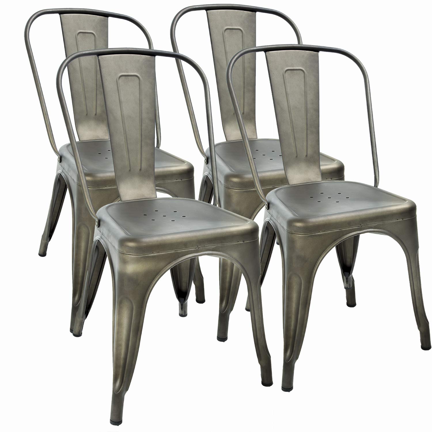 Set of 4 Metal Dining Chairs | Bronze | Stackable Tolix Side Chairs with Backrest | Scratch-Resistant | Non-Slip Feet | Indoor/Outdoor Use | 330 lbs Capacity | Ideal for Kitchen & Restaurant