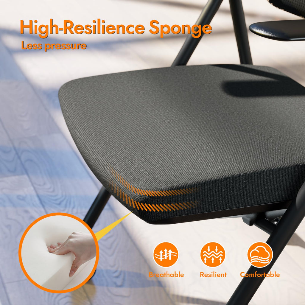Stackable & Foldable Office Chair Set of 2, Folding Desk Chair with Flip-Up Armrest, Breathable Mesh, Thick Seat Cushion & Rocking Backrest, Conference Room Chair with Wheel (Black)
