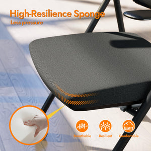 Stackable & Foldable Office Chair, Folding Desk Chair with Flip-Up Armrest, Breathable Mesh, Thick Seat Cushion & Rocking Backrest, Conference Room Chair with Wheel (Black，1)