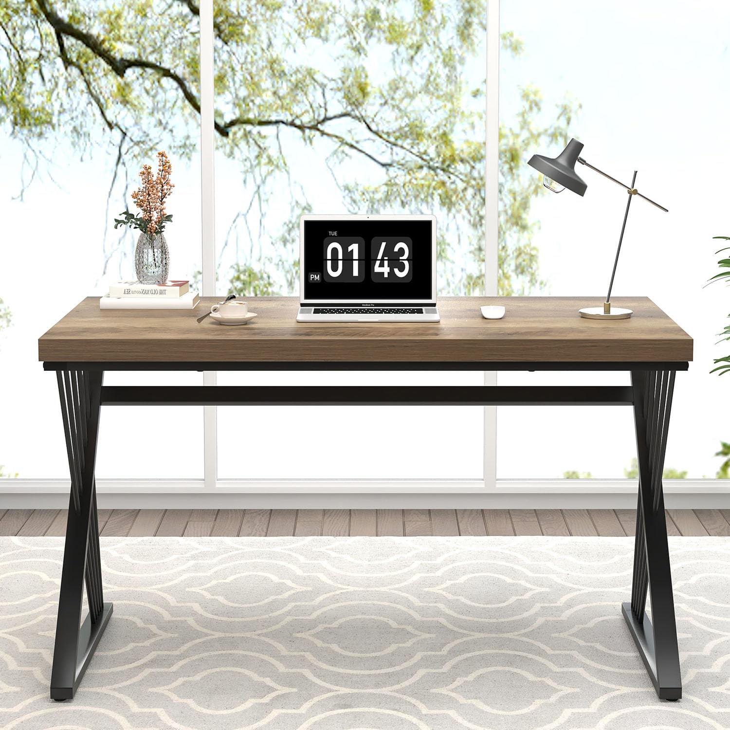 Computer Desk, Modern Home Office Desk, Industrial Wood and Metal Study Writing Work PC Table for Bedroom Living Room, Rustic Oak, 47 Inch
