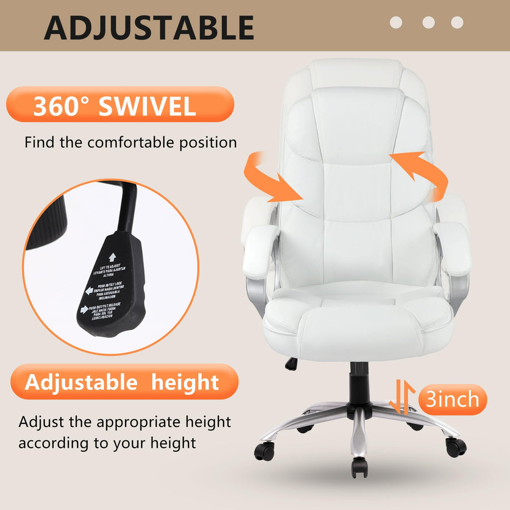 Office Chair Computer High Back Adjustable Ergonomic Desk Chair Executive PU Leather Swivel Task Chair with Armrests Lumbar Support (Beige)