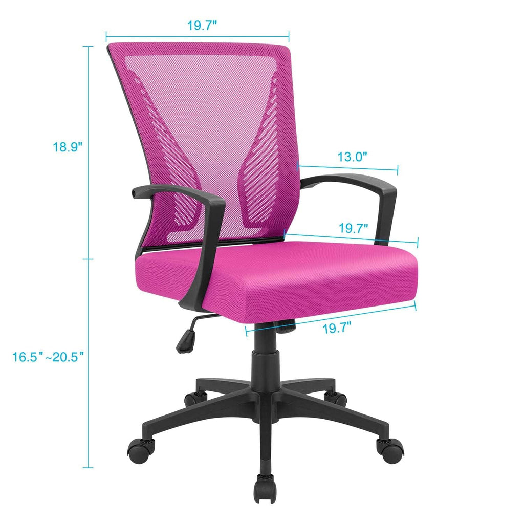 Office Chair Ergonomic Computer Desk Mesh Chair Mid Back Swivel Lumbar Support with Armrest (2, Pink)