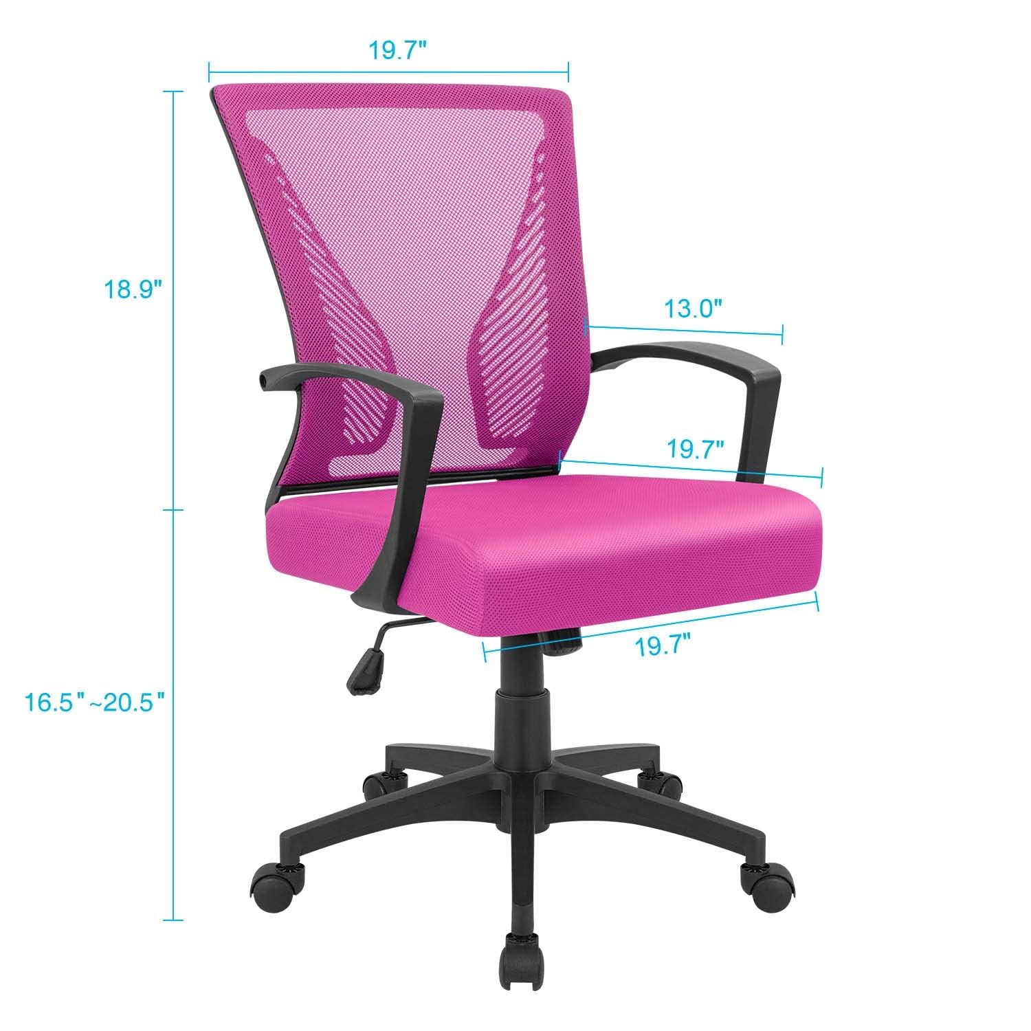 Office Chair Ergonomic Computer Desk Mesh Chair Mid Back Swivel Lumbar Support with Armrest (2, Pink)